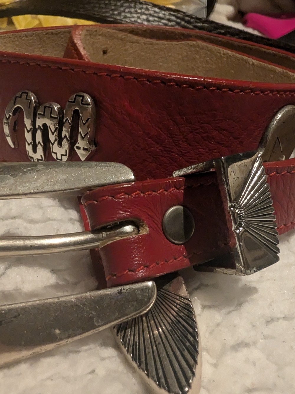 Silver Crek Red Leather Western Belt with Silver-Tone Conchos